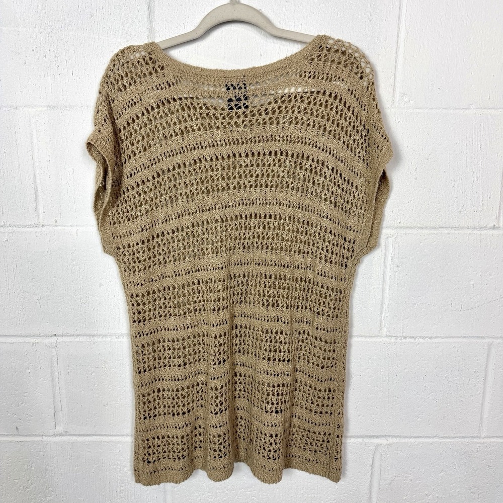 Vintage Y2K Bohemian Sweater‎ Tan Open Knit Fitted Long Boho Festival Indie 1X - Picture 7 of 11